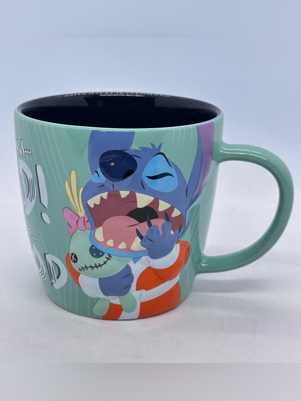 Disney Parks Stitch Coffee Mug Mornings Bad Coffee Good Scrump Teal Blue 16oz